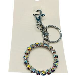 Crystal Rhinestone Bag Charm Keychain with Silver Accents